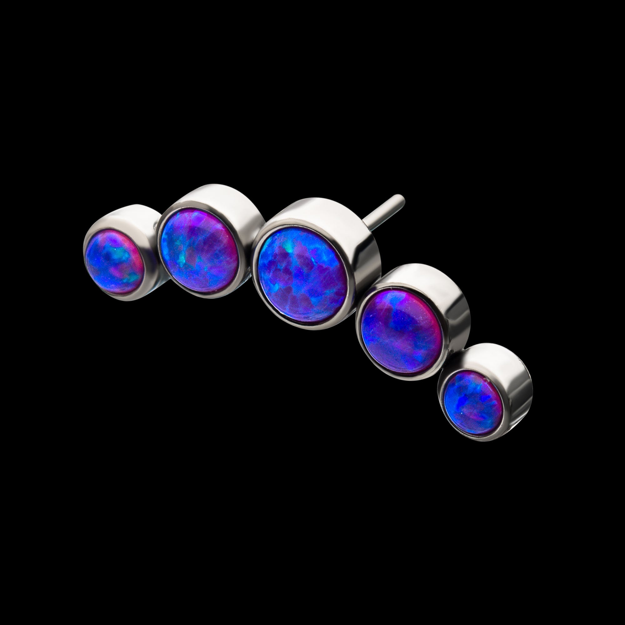 5-Bezel Set Synthetic Opal Cluster Flatback Stud Earring / Nosering - Synthetic Opal & Opal in Titanium