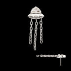 3D UFO Gem with Small Chain Dangle Flatback Stud Earring / Nosering - Gem in Titanium