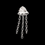 3D UFO Gem with Small Chain Dangle Flatback Stud Earring / Nosering - Gem in Titanium