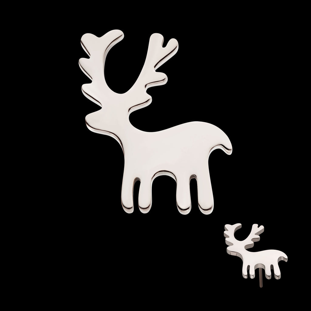 Christmas Reindeer Flatback Stud Earring / Nosering - Titanium