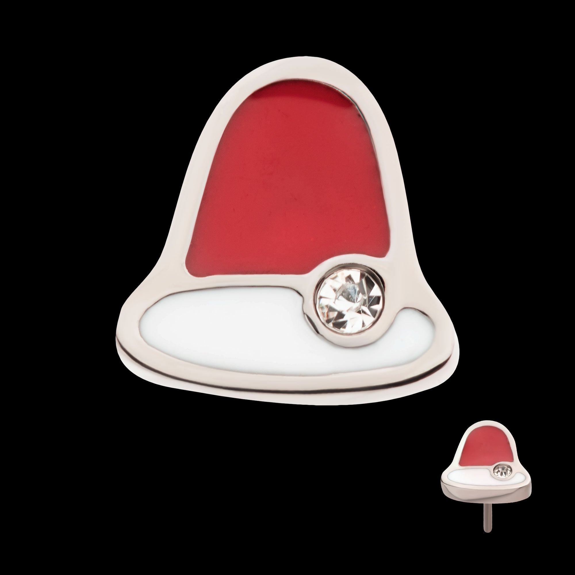 Bezel Set Clear CZ Christmas Bell Flatback Stud Earring / Nosering - Clear CZ in Titanium