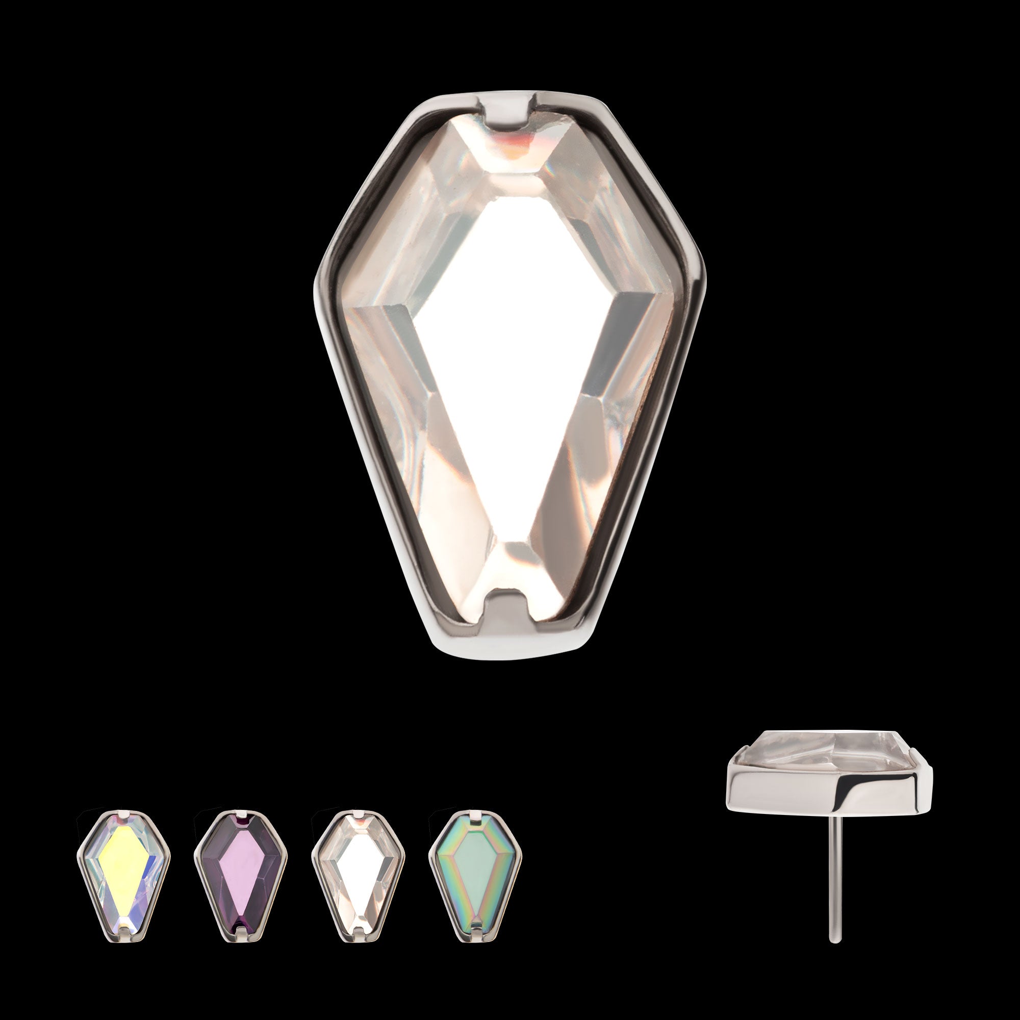 Prong Set Coffin Shape CZ Flatback Stud Earring / Nosering - CZ in Titanium