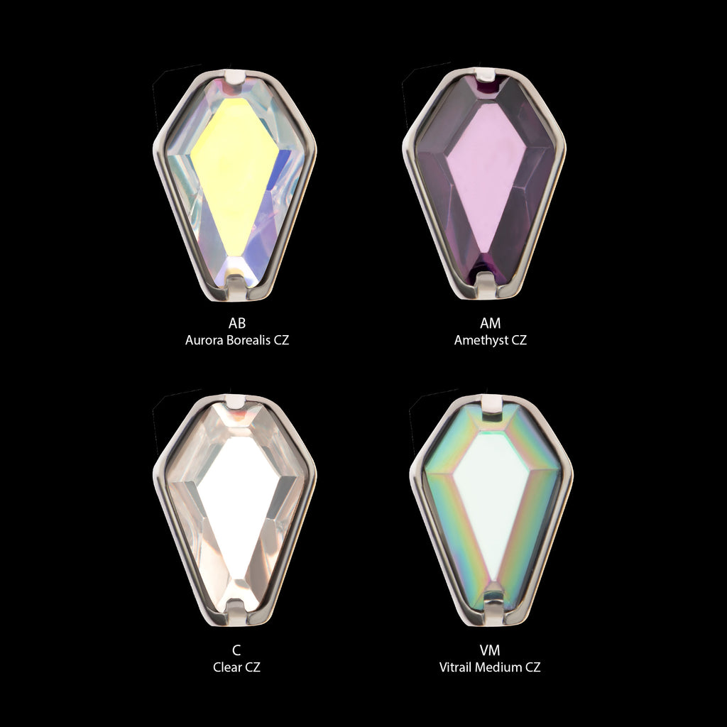 Prong Set Coffin Shape CZ Flatback Stud Earring / Nosering - CZ in Titanium