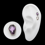 Prong Set Coffin Shape CZ Flatback Stud Earring / Nosering - CZ in Titanium