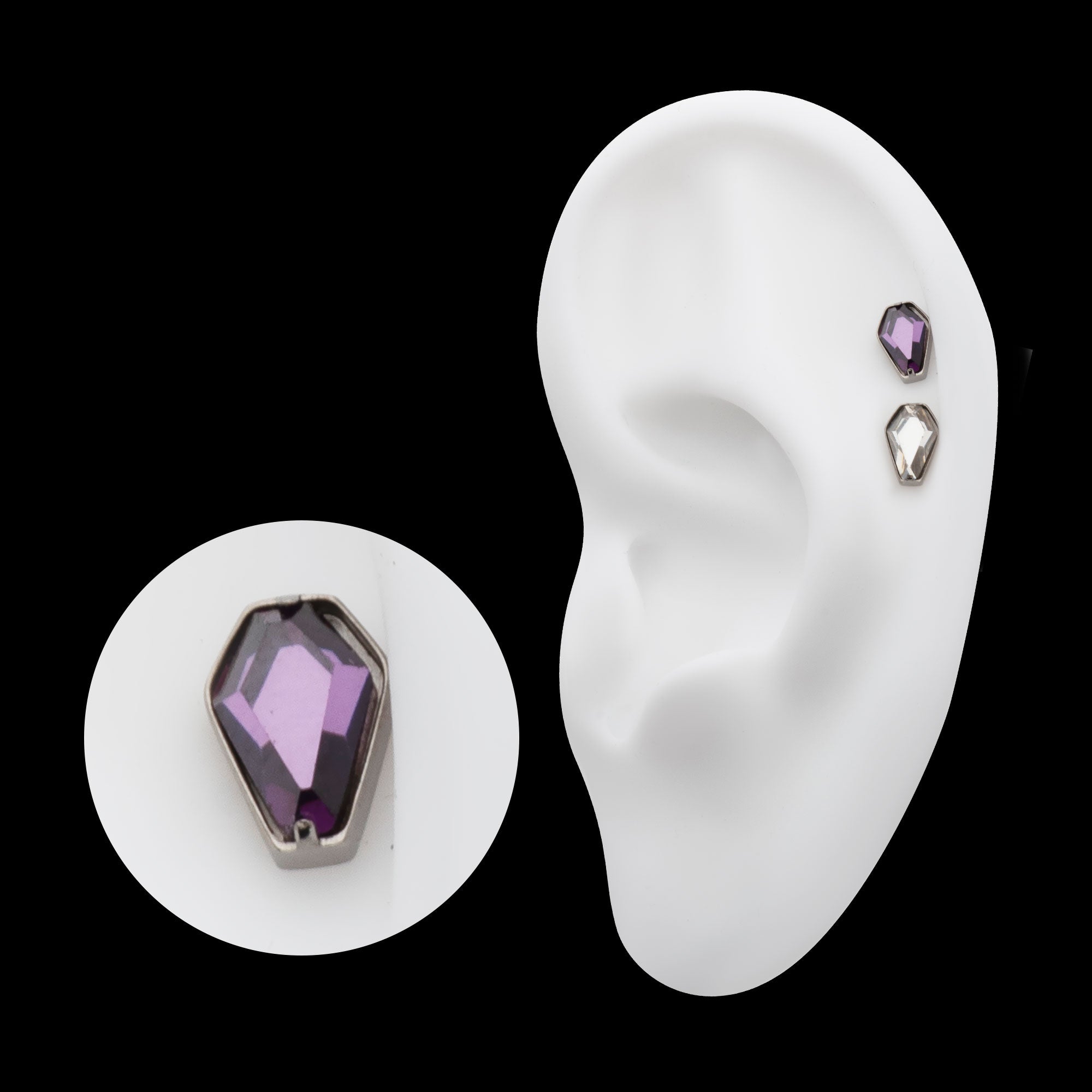 Prong Set Coffin Shape CZ Flatback Stud Earring / Nosering - CZ in Titanium