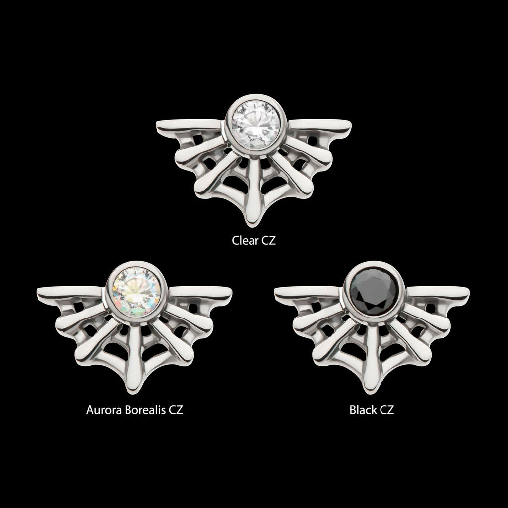 Titanium Threadless Bezel Set CZ Spiderweb Top