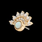 14Kt Yellow Gold Threadless with Bezel Set White Synthetic Opal & Prong Set Clear CZ Fan Cluster Top