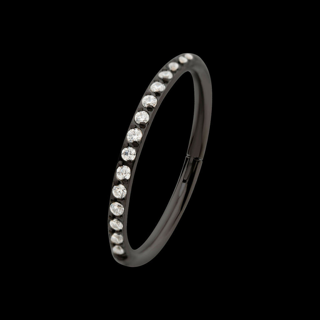 Black PVD Titanium CNC Set Clear CZ Eternity Side Facing Hinged Segment Clicker Hoop Earring / Nosering