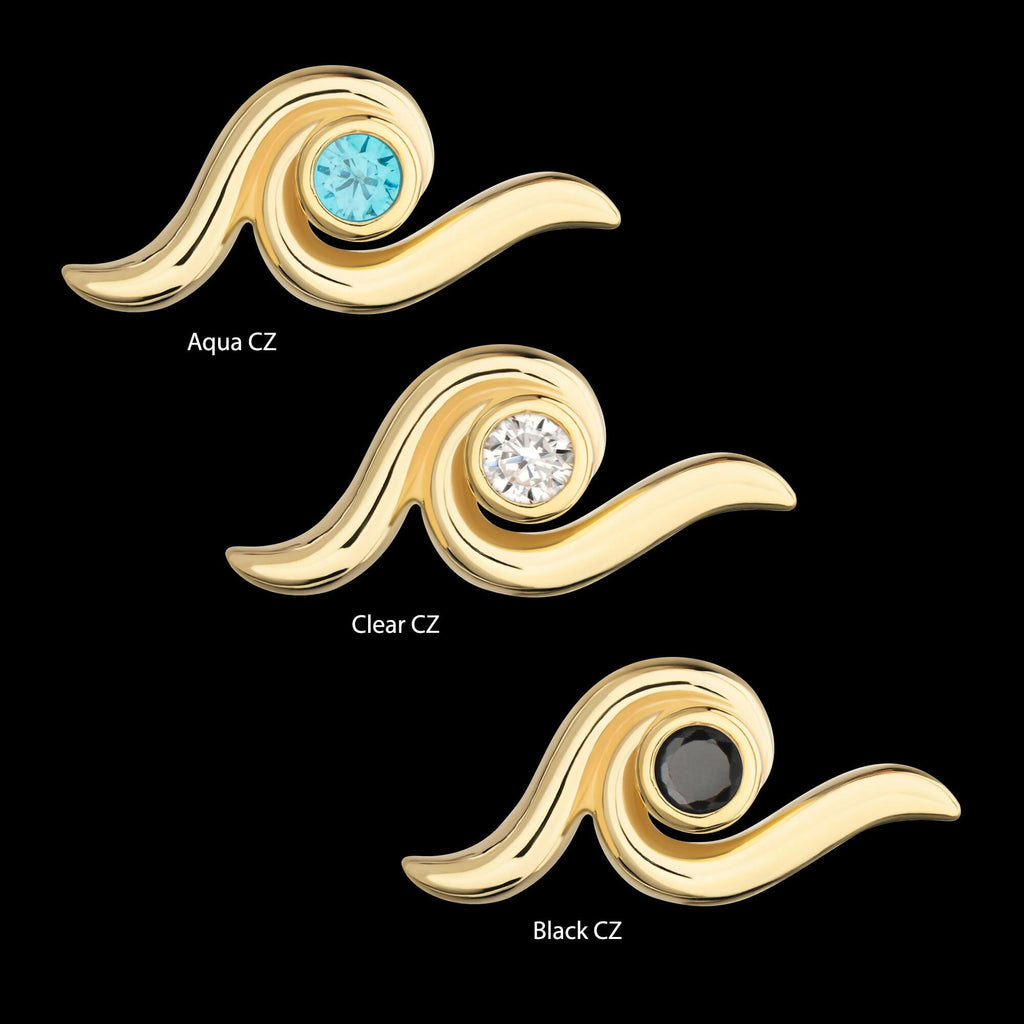 14Kt Yellow Gold Threadless Delicate Waterwave Top with Bezel Gem