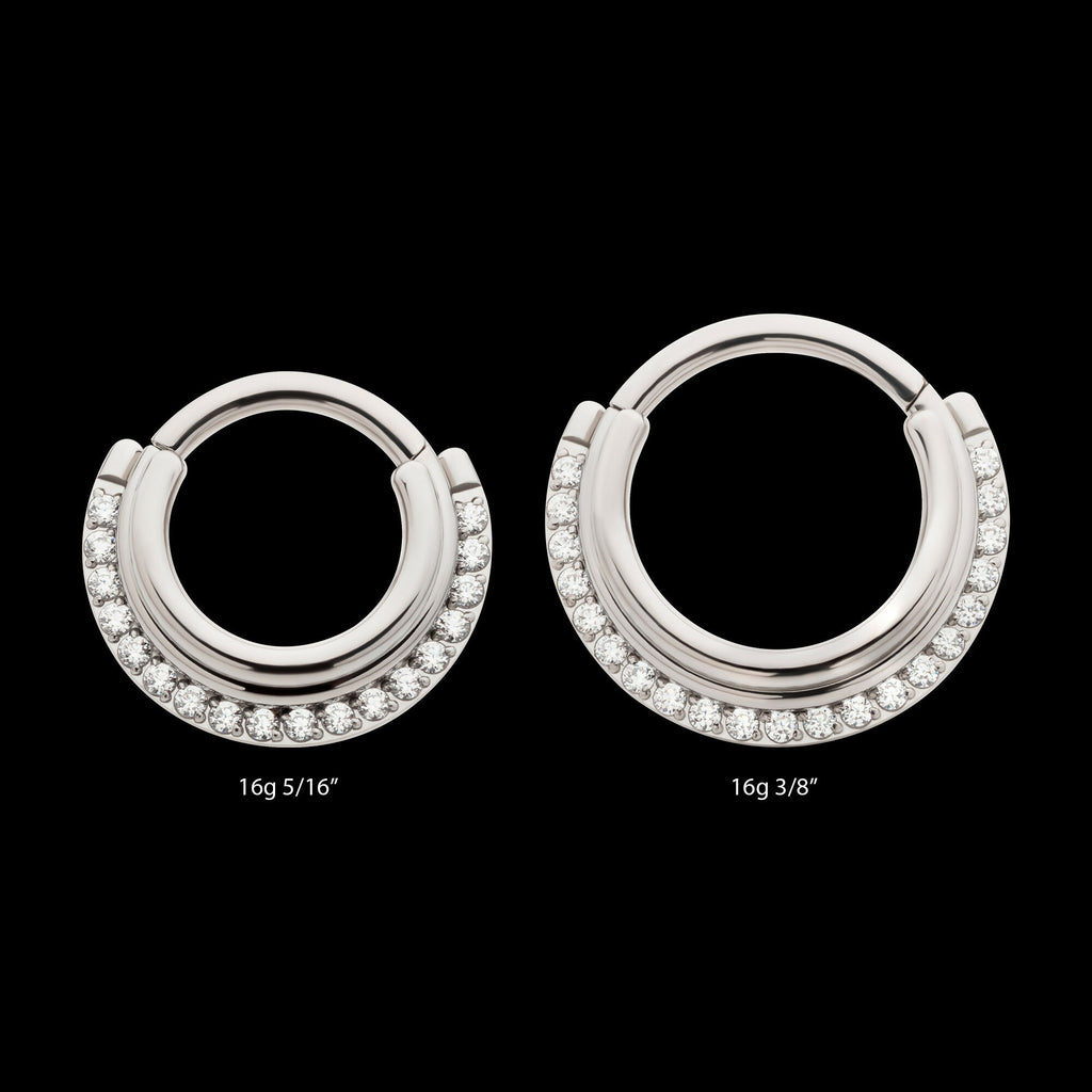 Triple Stacked Front Facing Hinged Segment Clicker with CNC Set 1mm Full Clear CZ Hoop Earring / Nosering – Titanium