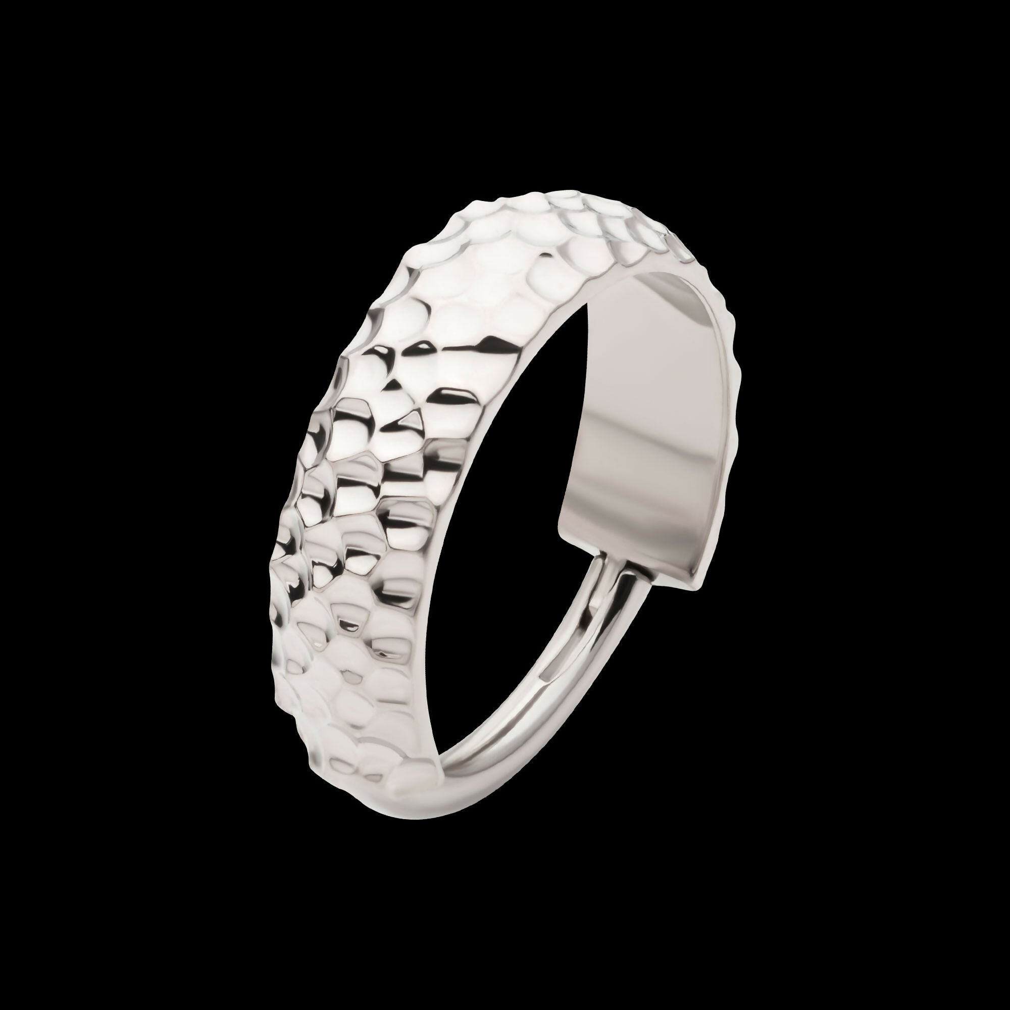 Hammered Pattern Side Facing Hinged Segment Clicker Hoop Earring / Nosering – Titanium