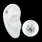 Titanium Threadless Prong Set Emerald Green Gem Pot Leaf Top