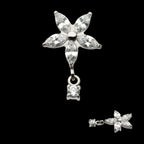 Titanium Threadless 5 Marquise CZ Flower Shape Top with Dangle Prong Set Round CZ