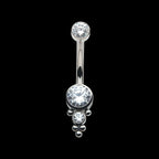 Internally Threaded with Tri Bead Bezel Set CZ Cluster Navel Curve Earring / Nosering – Titanium