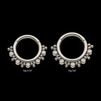 Alternating Bezel Set CZ & Trio Beads Cluster Front Facing Hinged Segment Clicker Hoop Earring / Nosering – Titanium