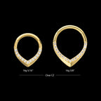 24Kt Gold PVD Titanium Pave Gem V-Shape Front Facing Hinged Segment Clicker Hoop Earring / Nosering