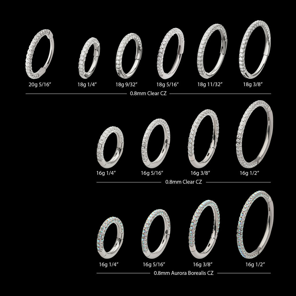 3 Row Pave Set 0.8mm Round Gem Hinged Segment Clicker Hoop Earring / Nosering – Titanium