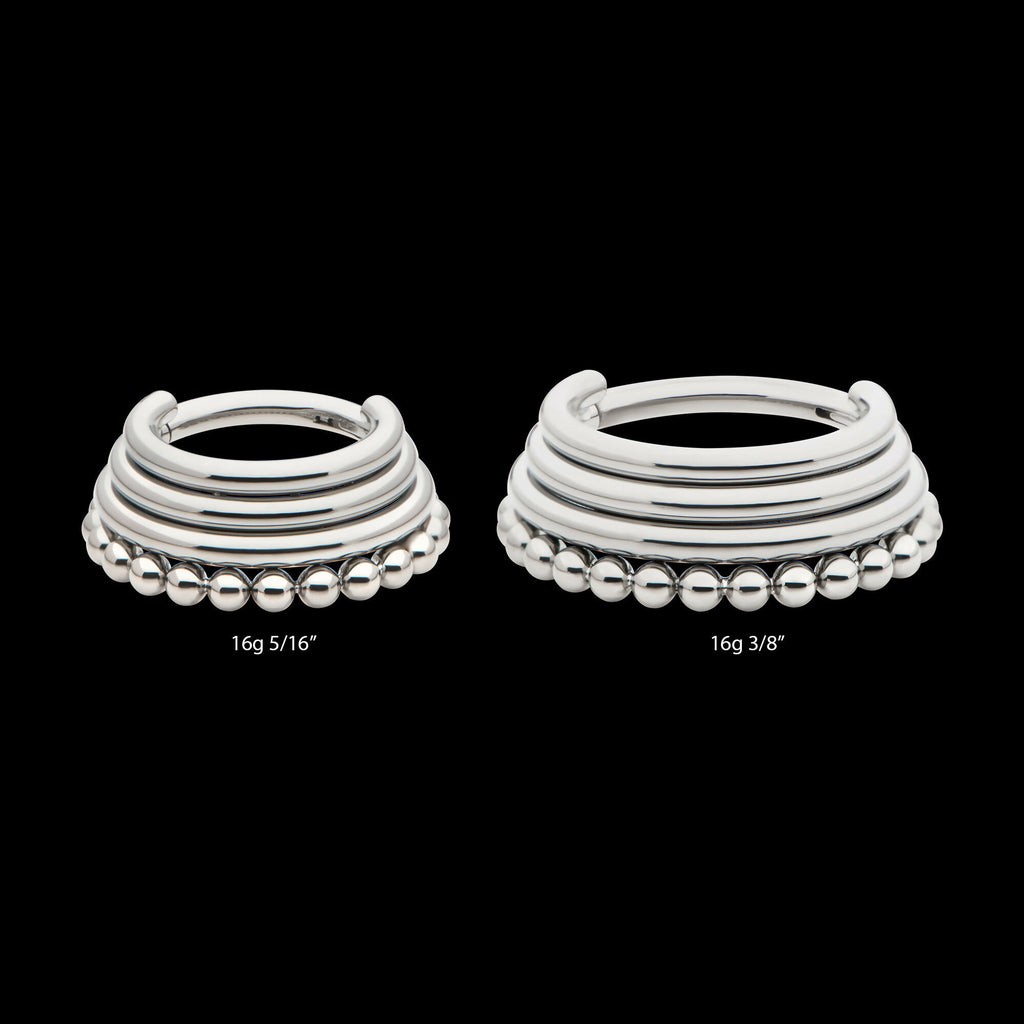 Quadruple Stacked Side Facing Hinged Segment Clicker with Clustered Beads Hoop Earring / Nosering – Titanium