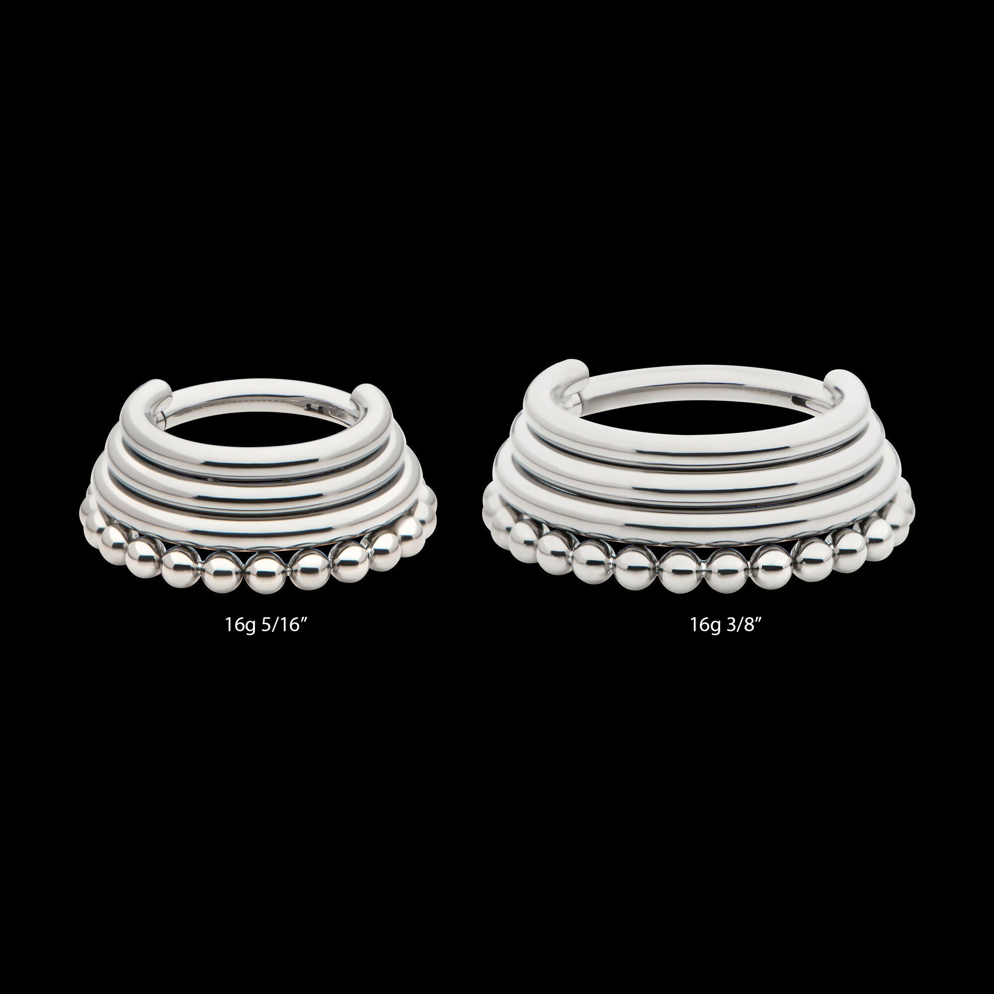 Quadruple Stacked Side Facing Hinged Segment Clicker with Clustered Beads Hoop Earring / Nosering – Titanium