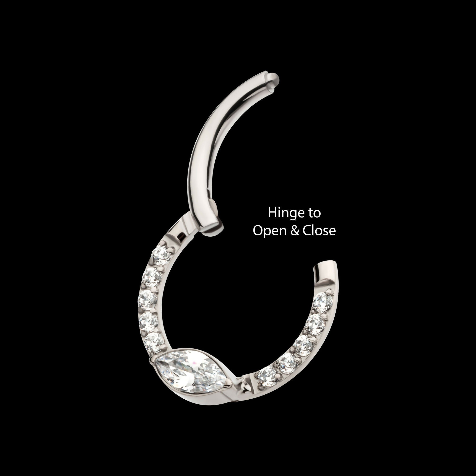 Eye CZ Front Facing Hinged Segment Clicker with CNC Set Round CZ Hoop Earring / Nosering – Titanium