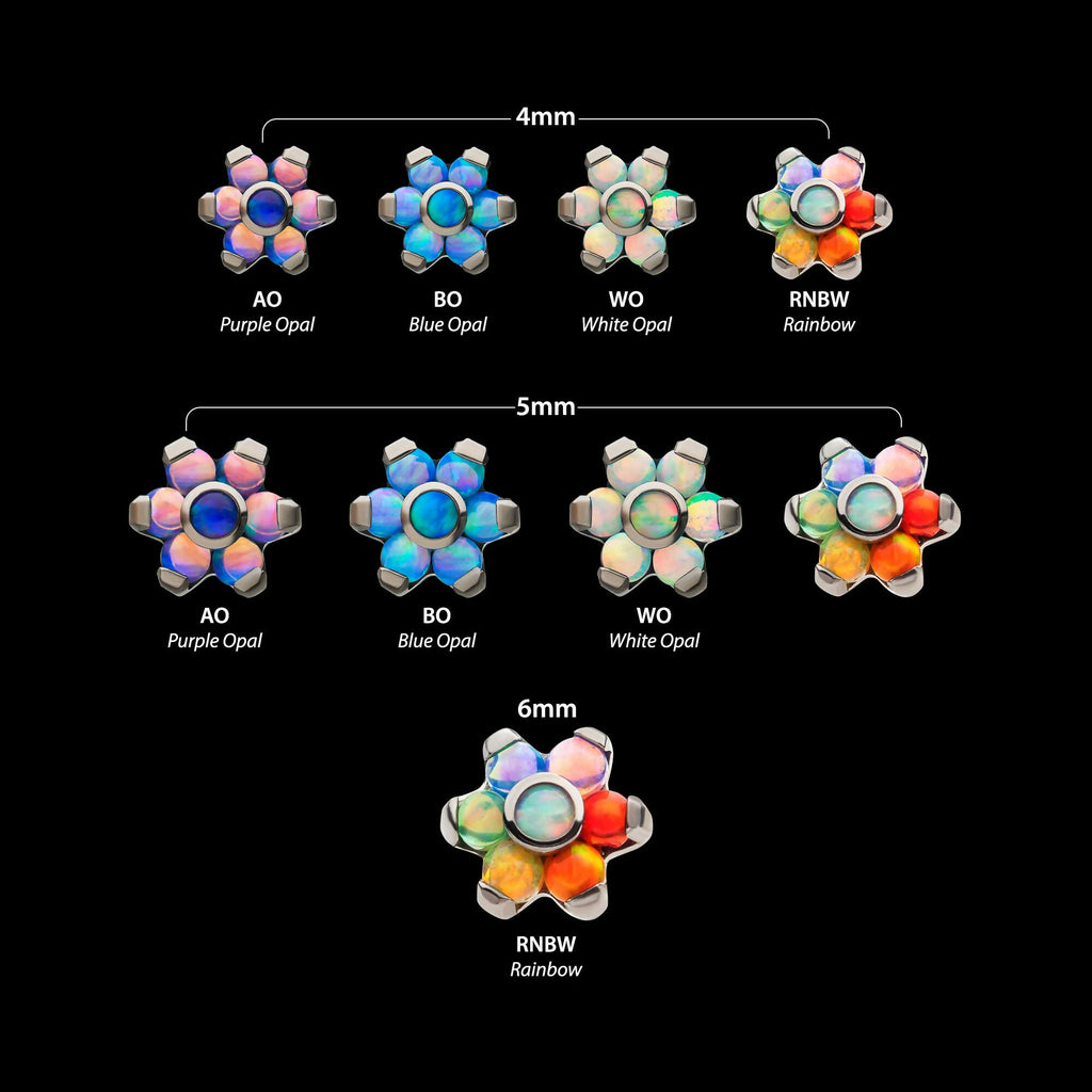 Titanium Threadless with Prong Set Multicolor 7 Rainbow Opal Flower Top
