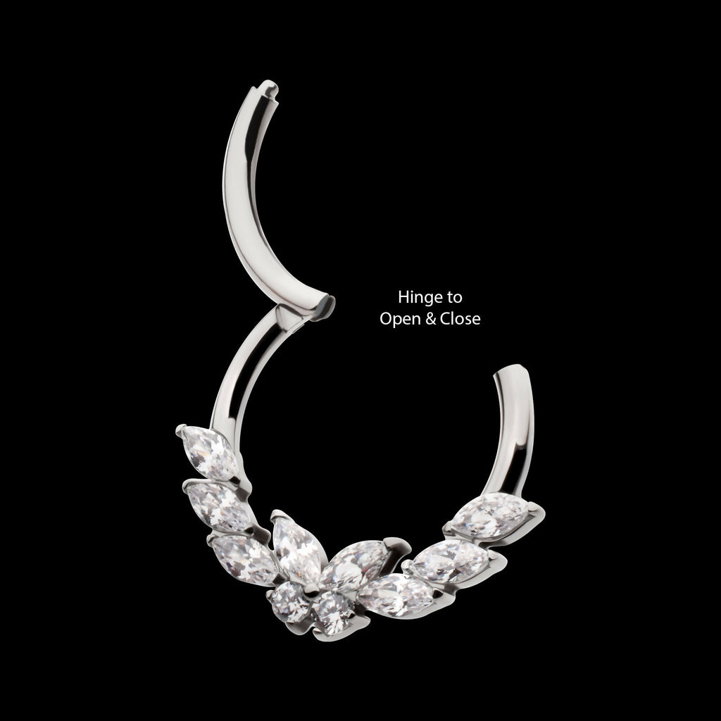 Butterfly & Marquise Gem Front Facing Hinged Segment Clicker Hoop Earring / Nosering – Titanium