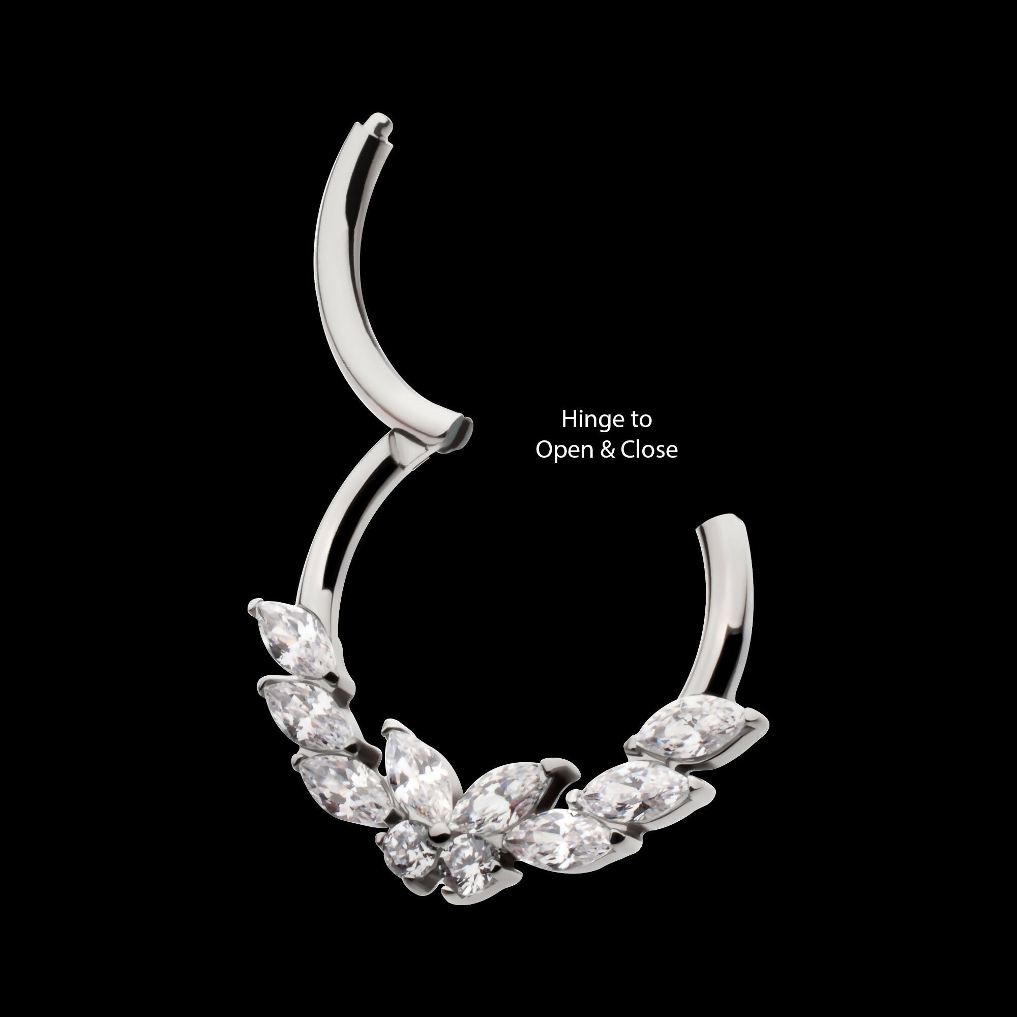 Butterfly & Marquise Gem Front Facing Hinged Segment Clicker Hoop Earring / Nosering – Titanium