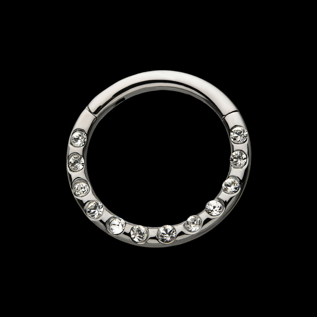 Bezeled 12 Swarovski Crystal Set On Hinged Segment Clicker Hoop Earring / Nosering – Titanium