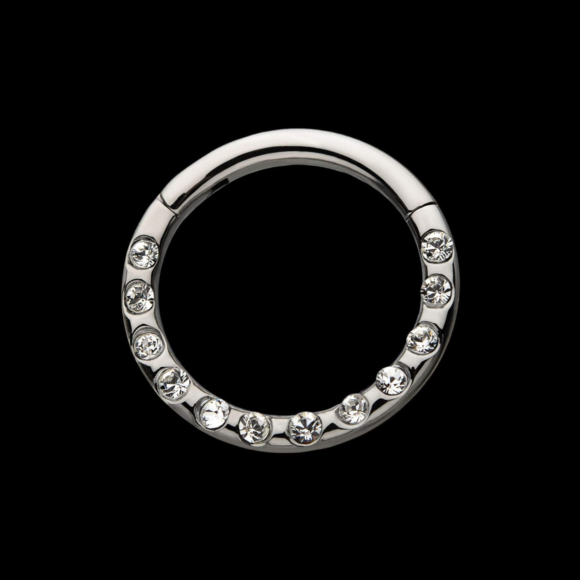 Bezeled 12 Swarovski Crystal Set On Hinged Segment Clicker Hoop Earring / Nosering – Titanium