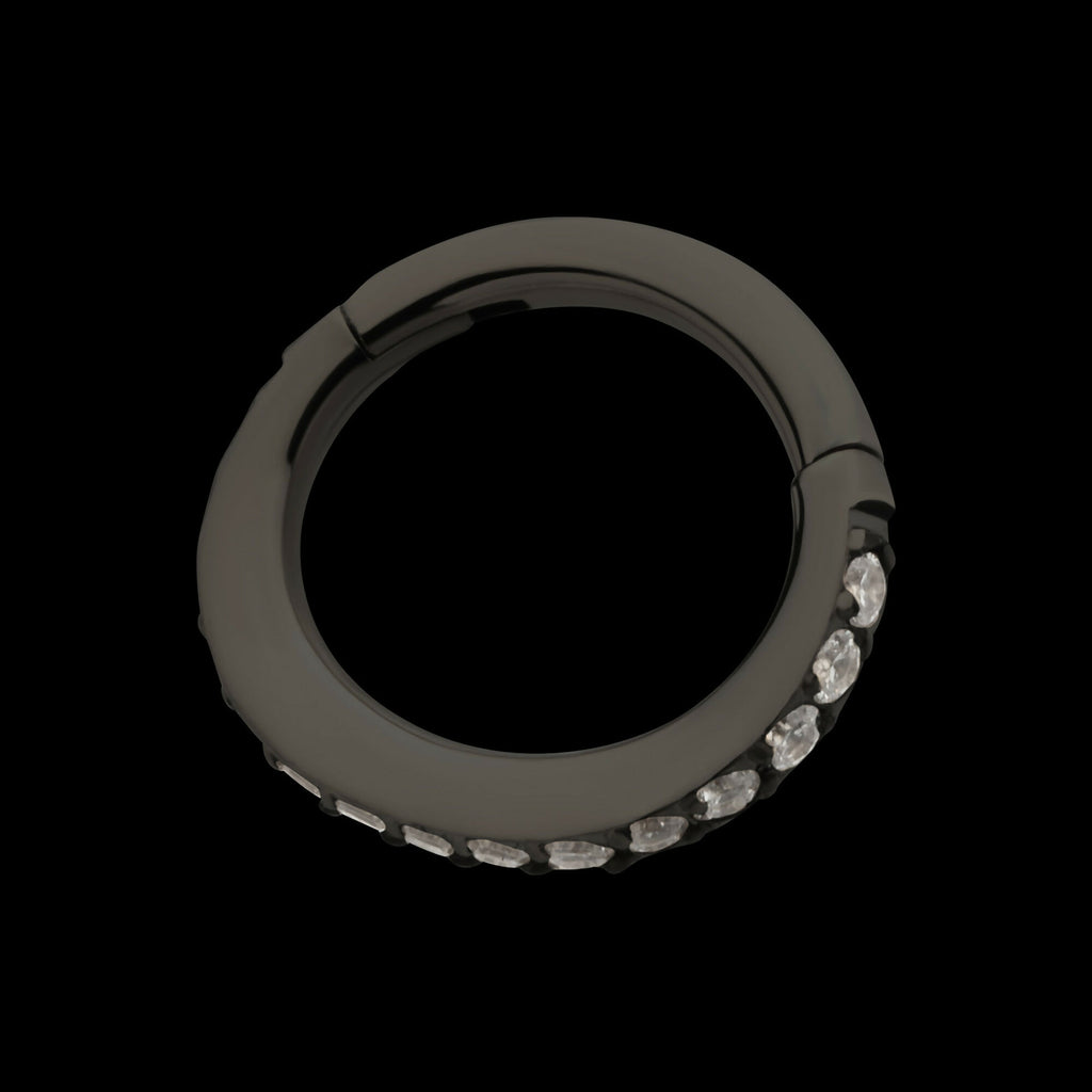 Black PVD Titanium Oval Shape with CNC Set Full Clear CZ Hinged Segment Clicker Hoop Earring / Nosering