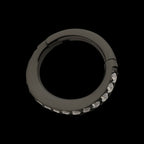 Black PVD Titanium Oval Shape with CNC Set Full Clear CZ Hinged Segment Clicker Hoop Earring / Nosering