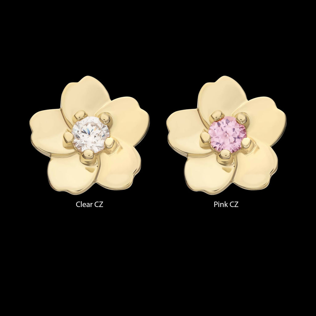 14Kt Yellow Gold Threadless Cherry Blossom Flower Top with Prong Set Gem
