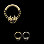 Gem Hoop with Prong Set Black Gem Spider Front Facing Hinged Segment Clicker Earring / Nosering – 14Kt Gold