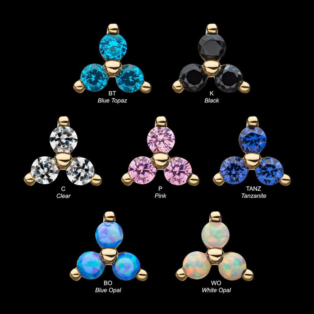 14Kt Yellow Gold Threadless Pronged Round Opal/CZ Trinity Top