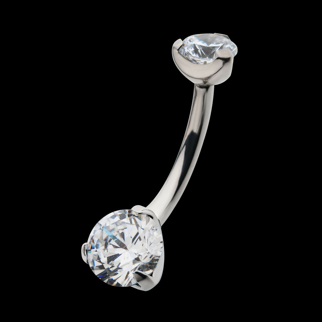 Internally Threaded with Prong Set Round AAA CZ Fixed Navel Earring / Nosering – Titanium