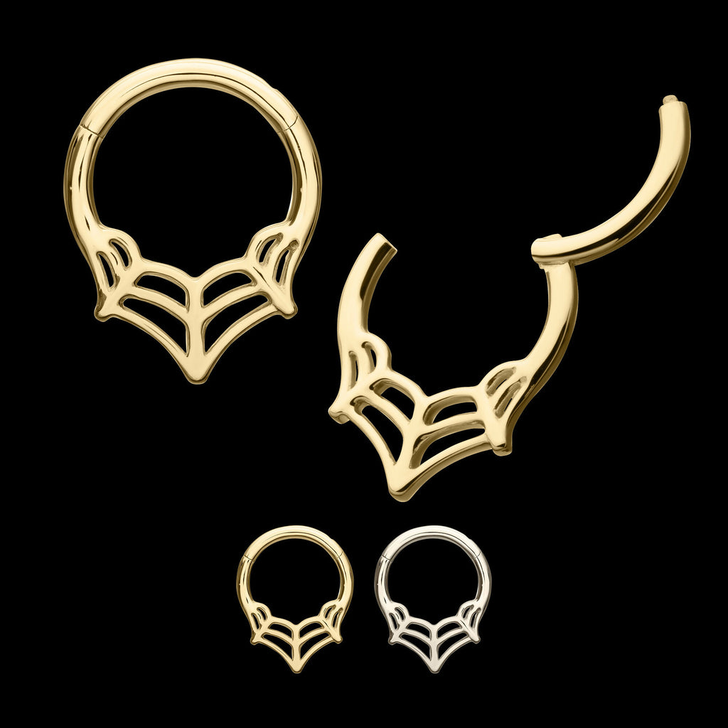Spiderweb Front Facing Hinged Segment Clicker Hoop Earring / Nosering – 14Kt Gold