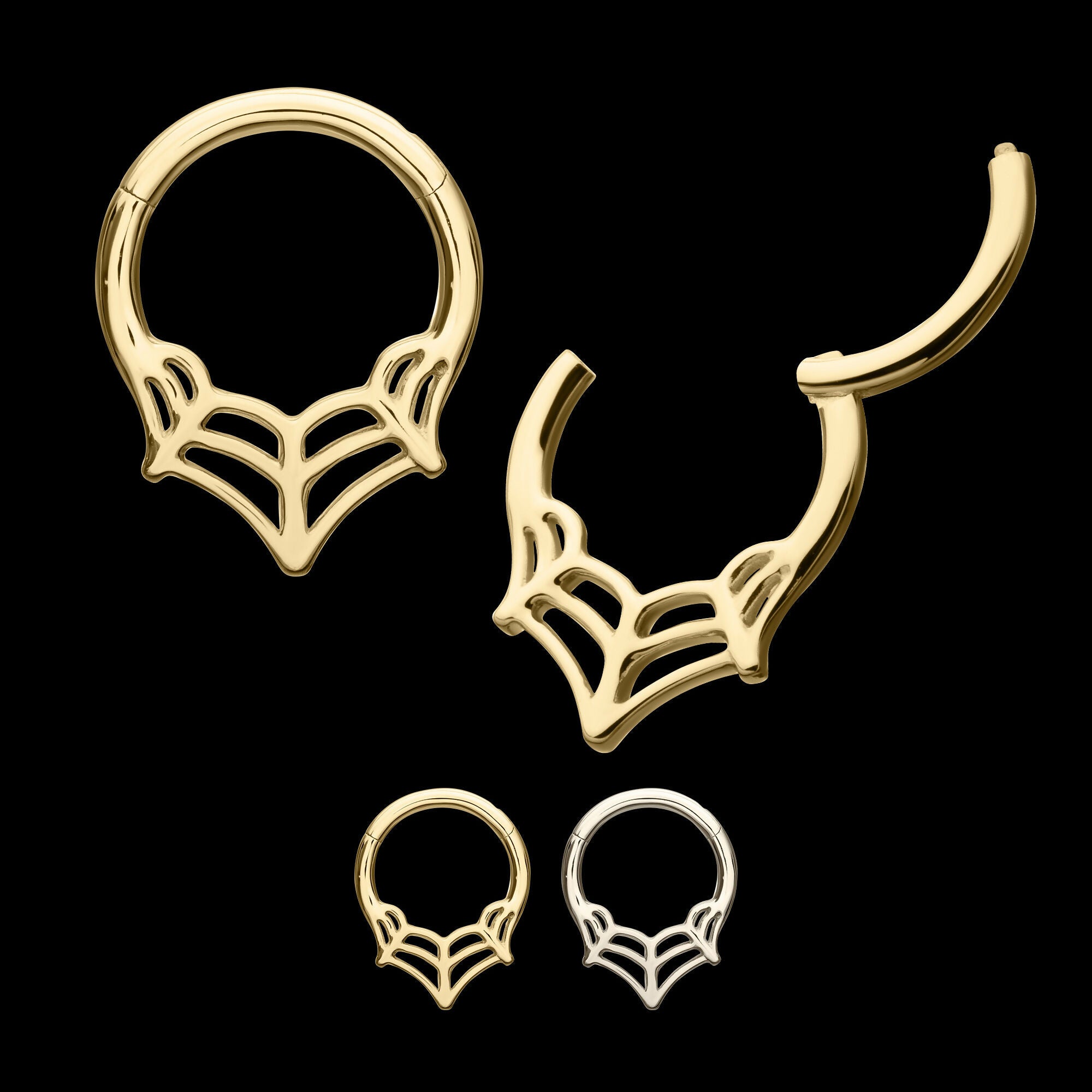 Spiderweb Front Facing Hinged Segment Clicker Hoop Earring / Nosering – 14Kt Gold