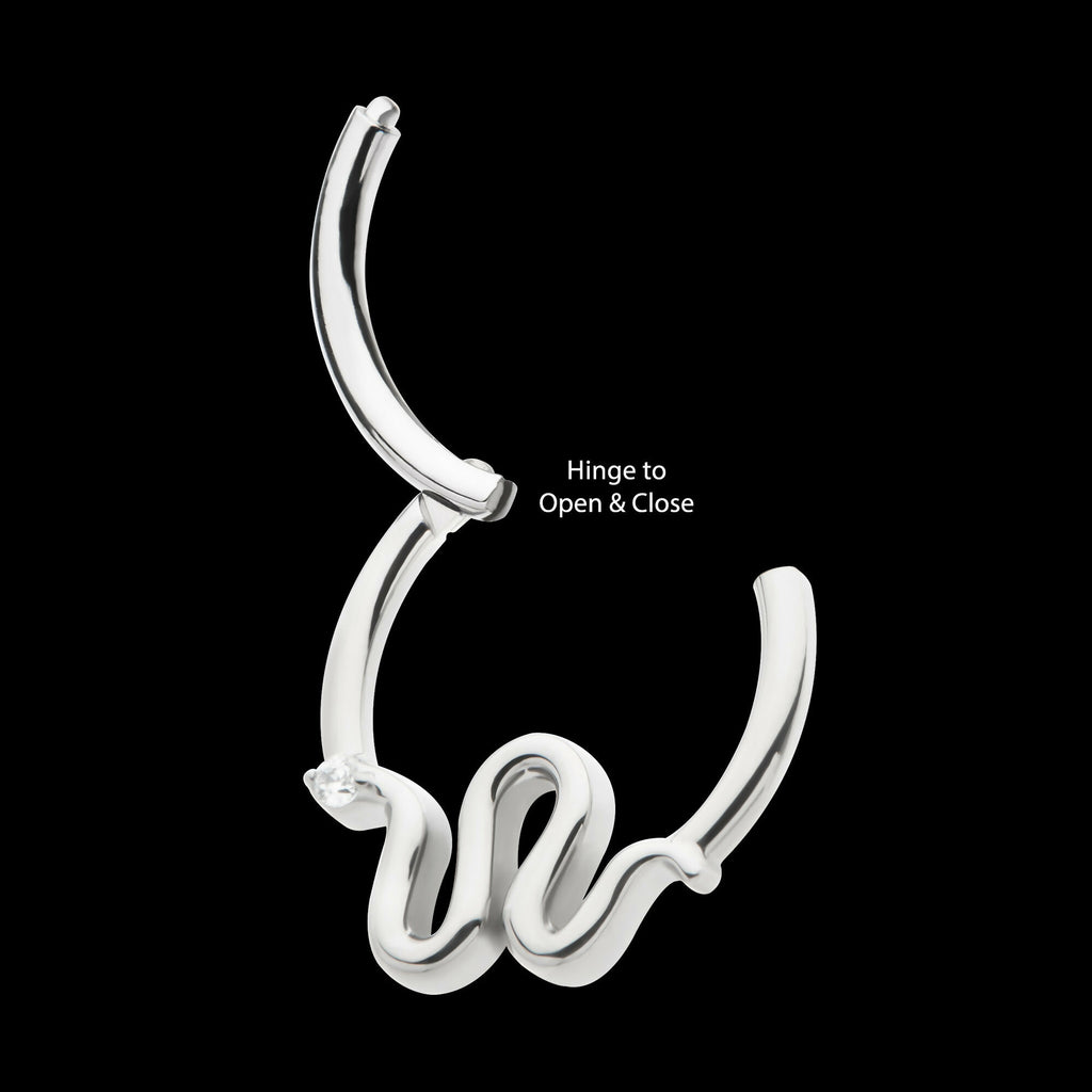 Pronged Round CZ Snake Front Facing Hinged Segment Clicker Hoop Earring / Nosering – Titanium