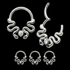 Pronged Round CZ Duo Snake Front Facing Hinged Segment Clicker Hoop Earring / Nosering – Titanium