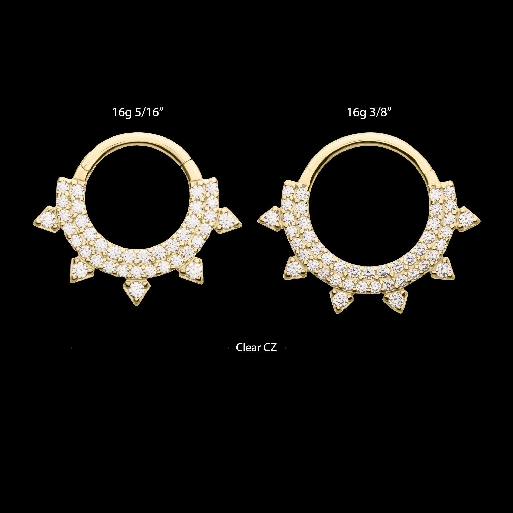 14Kt Yellow Gold Double Row Pave Gem with Spike Front Facing Hinged Segment Clicker