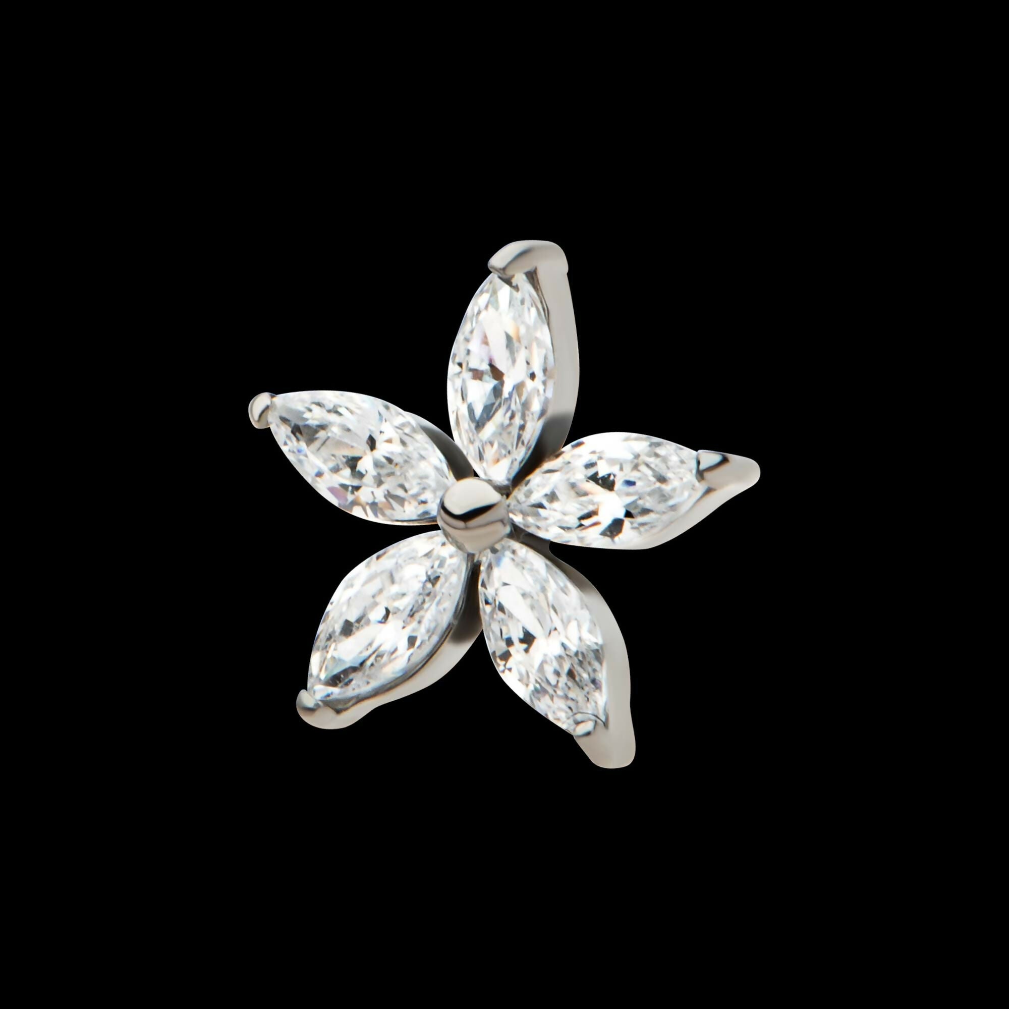 Titanium Threadless Pronged Marquise CZ 5-Petal Flower Top