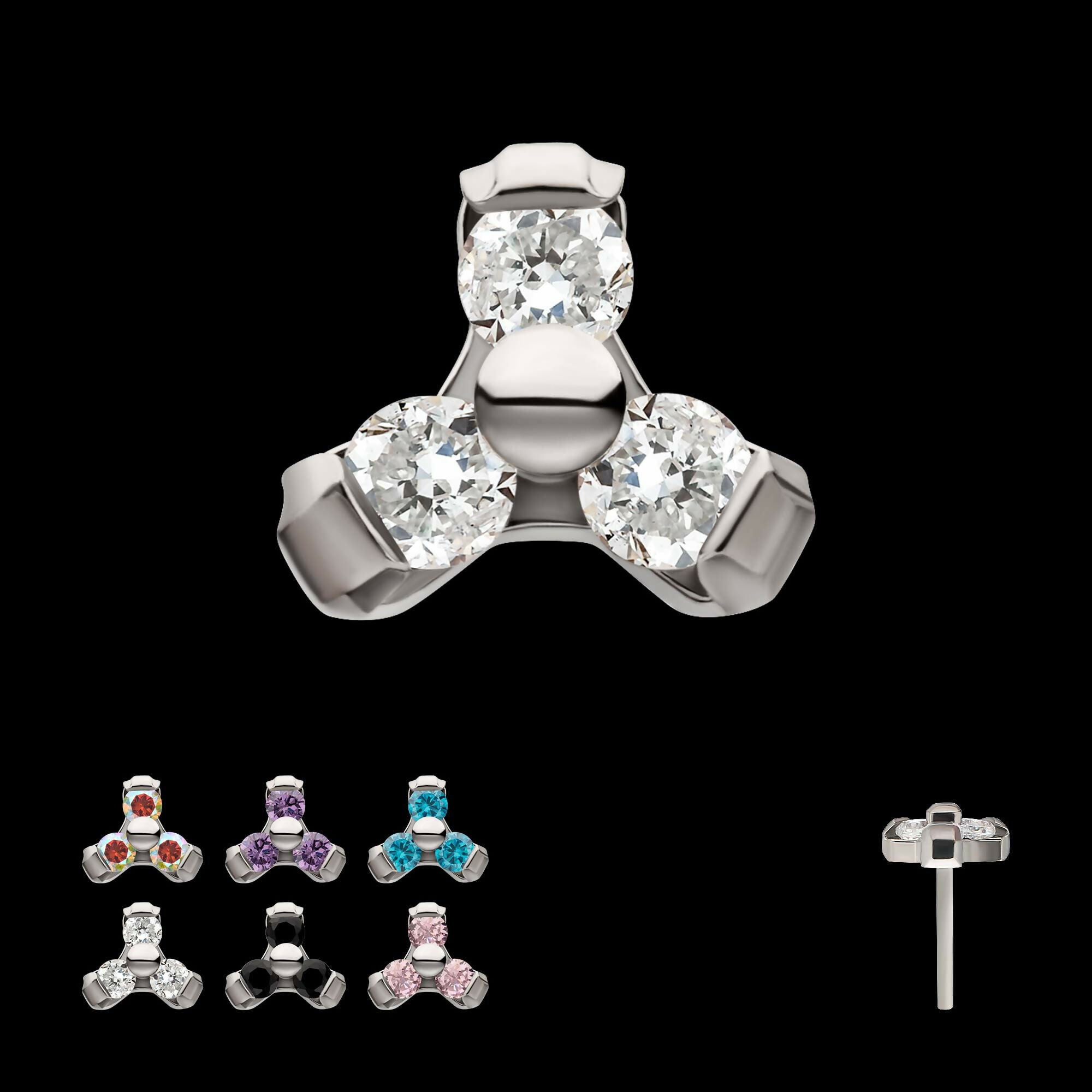 Titanium Threadless Petite Trinity Top with 1.2mm Prong Set Gem