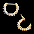 24KT Gold PVD Titanium Pave Set Clear CZ Cluster Septum Clicker Hoop Earring / Nosering
