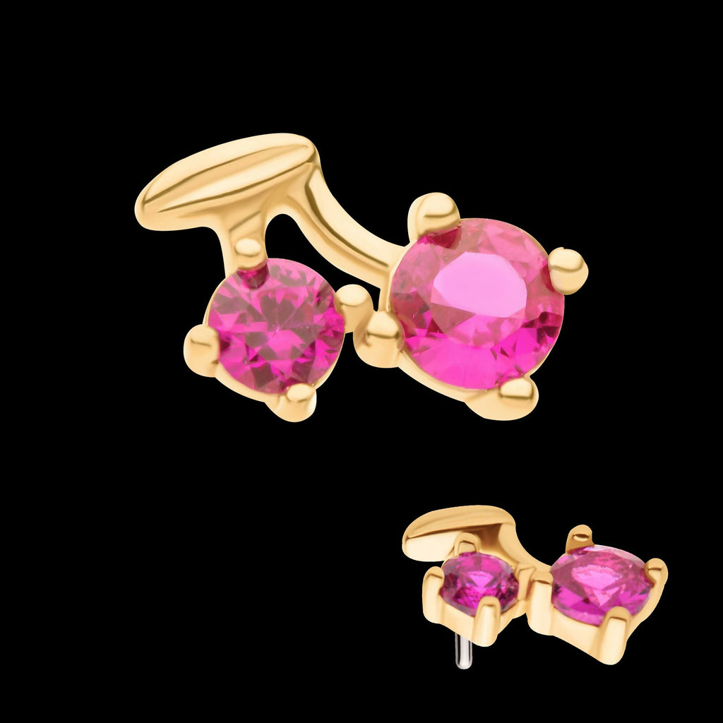 14Kt Yellow Gold Threadless with Prong Set Round CZ Cherry Top