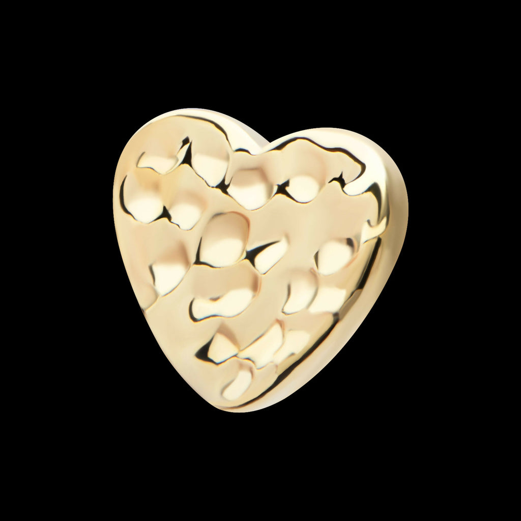 14Kt Yellow Gold Threadless Hammered Heart Top
