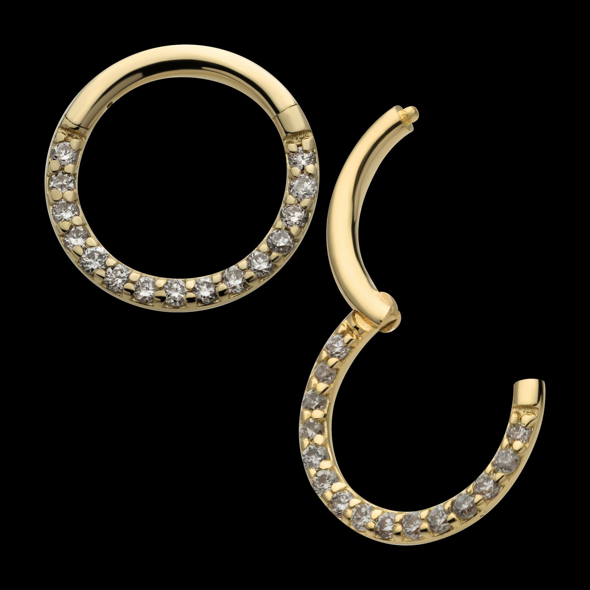 Eternity Front Facing Hinged Segment Clicker with Prong Set 1mm Round Lab-Grown Diamonds Hoop Earring / Nosering – 14Kt Yellow Gold