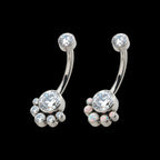 Internally Threaded with 5 Bezel Set Round CZ/Synthetic Opal Terraced Cluster Fixed Navel Earring / Nosering – Titanium