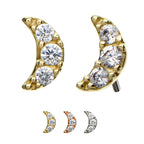 1.5mm 3-Prong Set Clear CZ Crescent Moon Flatback Stud Earring / Nosering - Clear CZ in 14Kt Gold