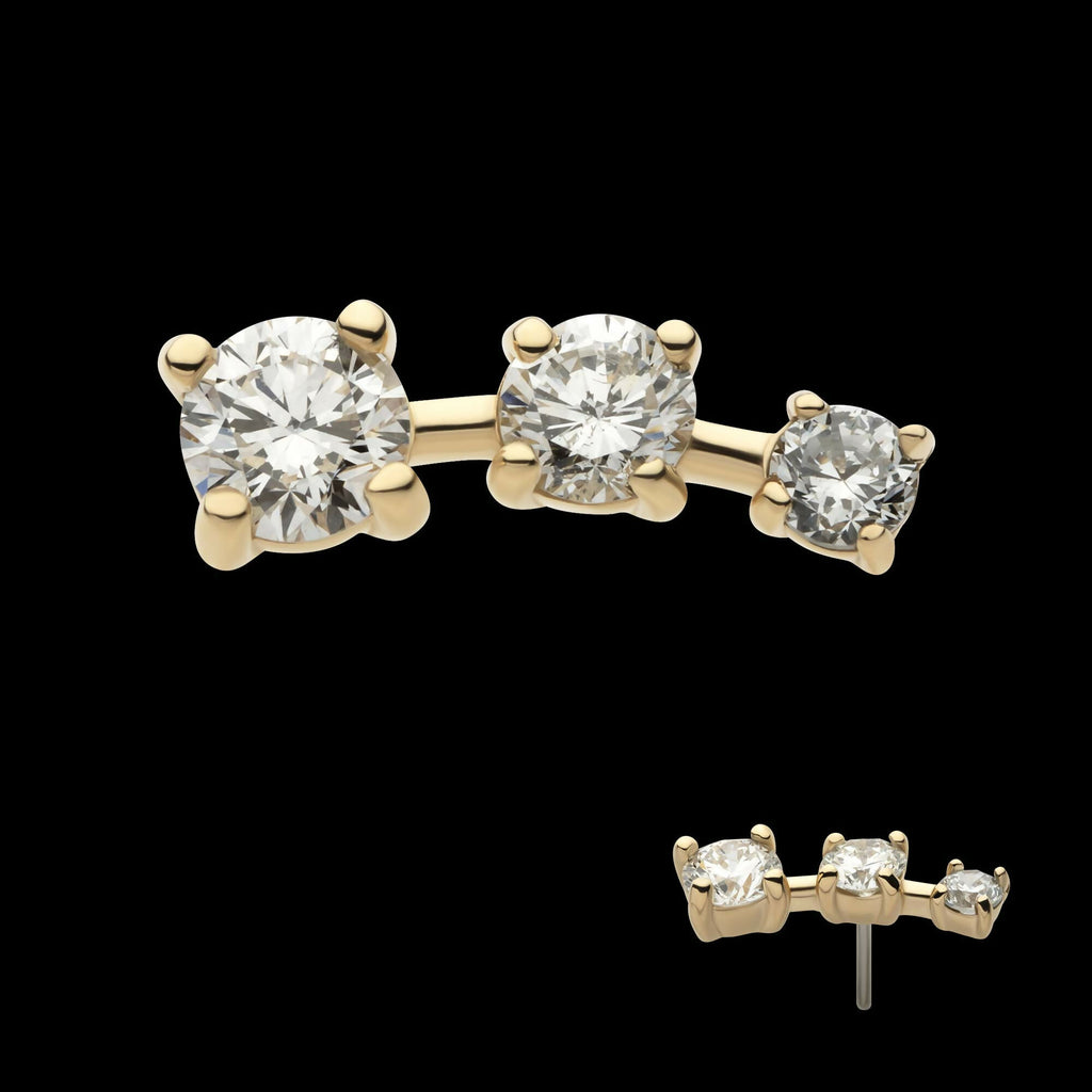 14Kt Yellow Gold Threadless Staggered Cluster Top with 4-Prong 3 Round Lab-Growns