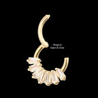 7-Cluster Baguette Prong Gem Front Facing Hinged Segment Clicker Hoop Earring / Nosering – 14Kt Gold